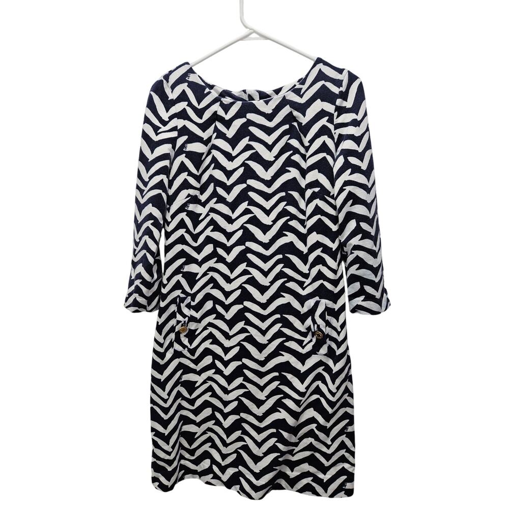 Lilly Pulitzer Charlene Shift Dress Navy & White Bird Print Style #68654 Women M